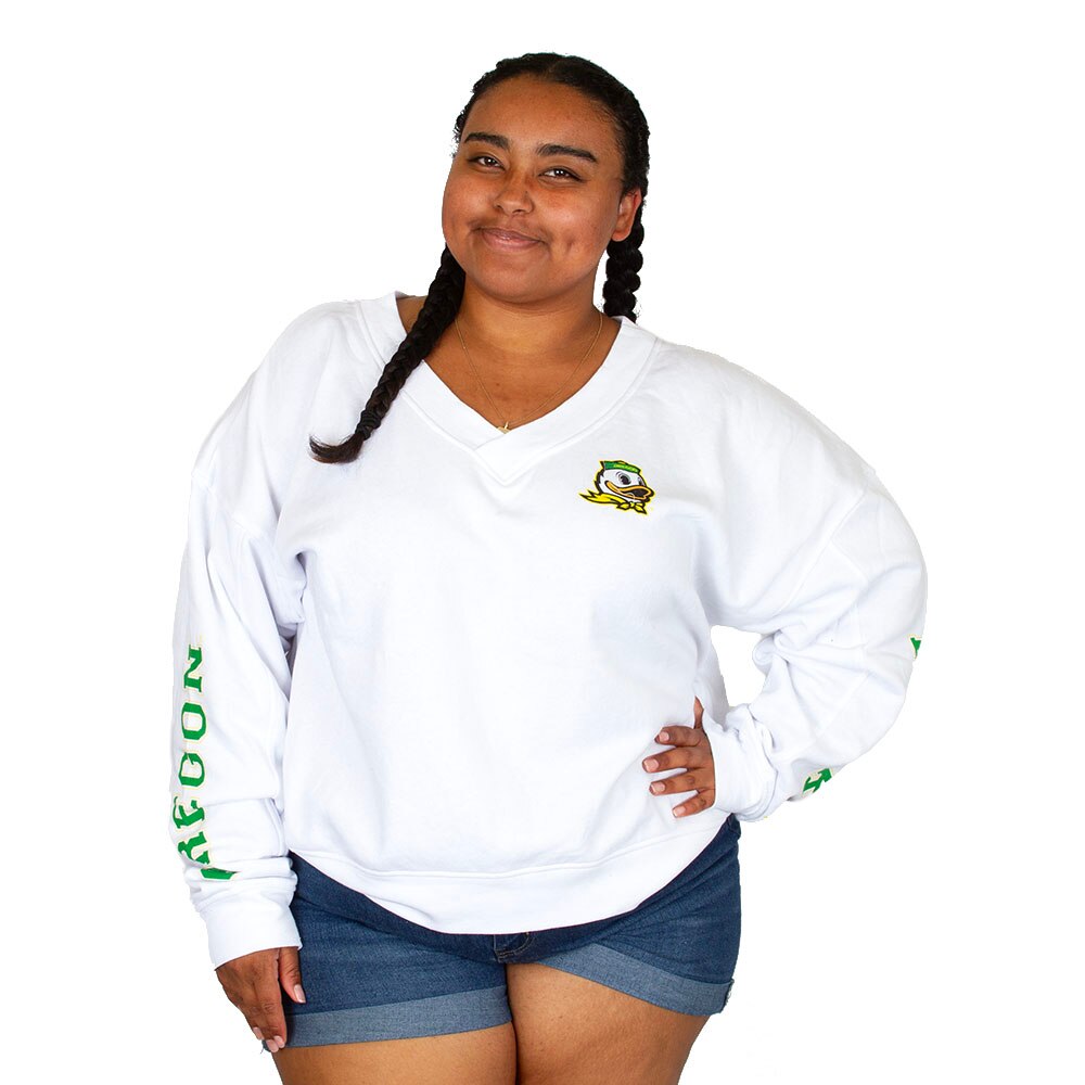 Ducks Spirit, Colosseum, White, Pullover, Cotton Blend, Women, V-neck, Sweatshirt, 954269